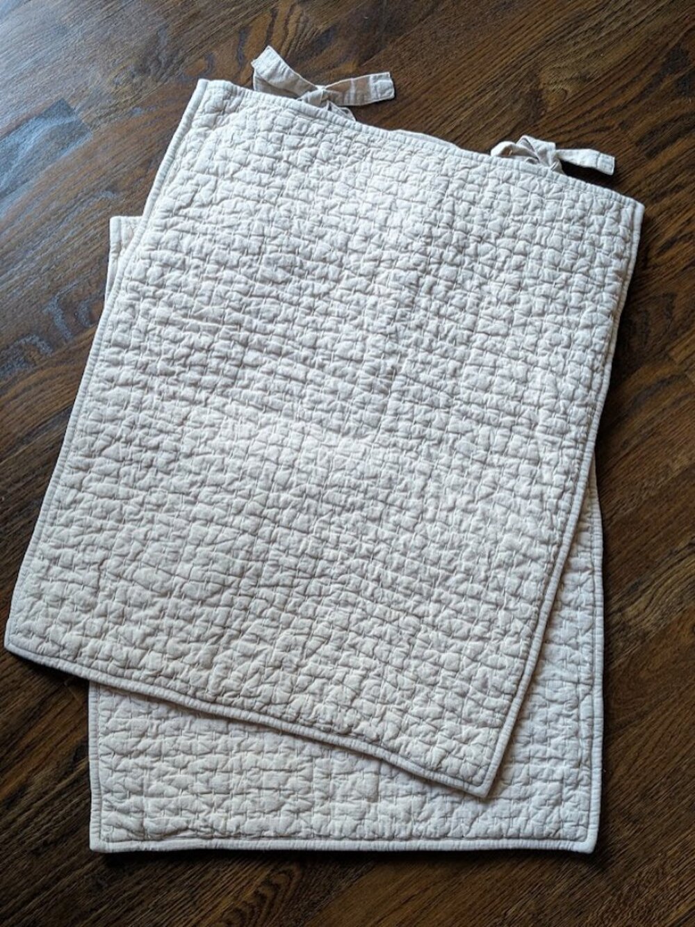 Pottery Barn Set of 2 Pick Stitch Standard Pillow Shams Oatmeal Cotton & Linen